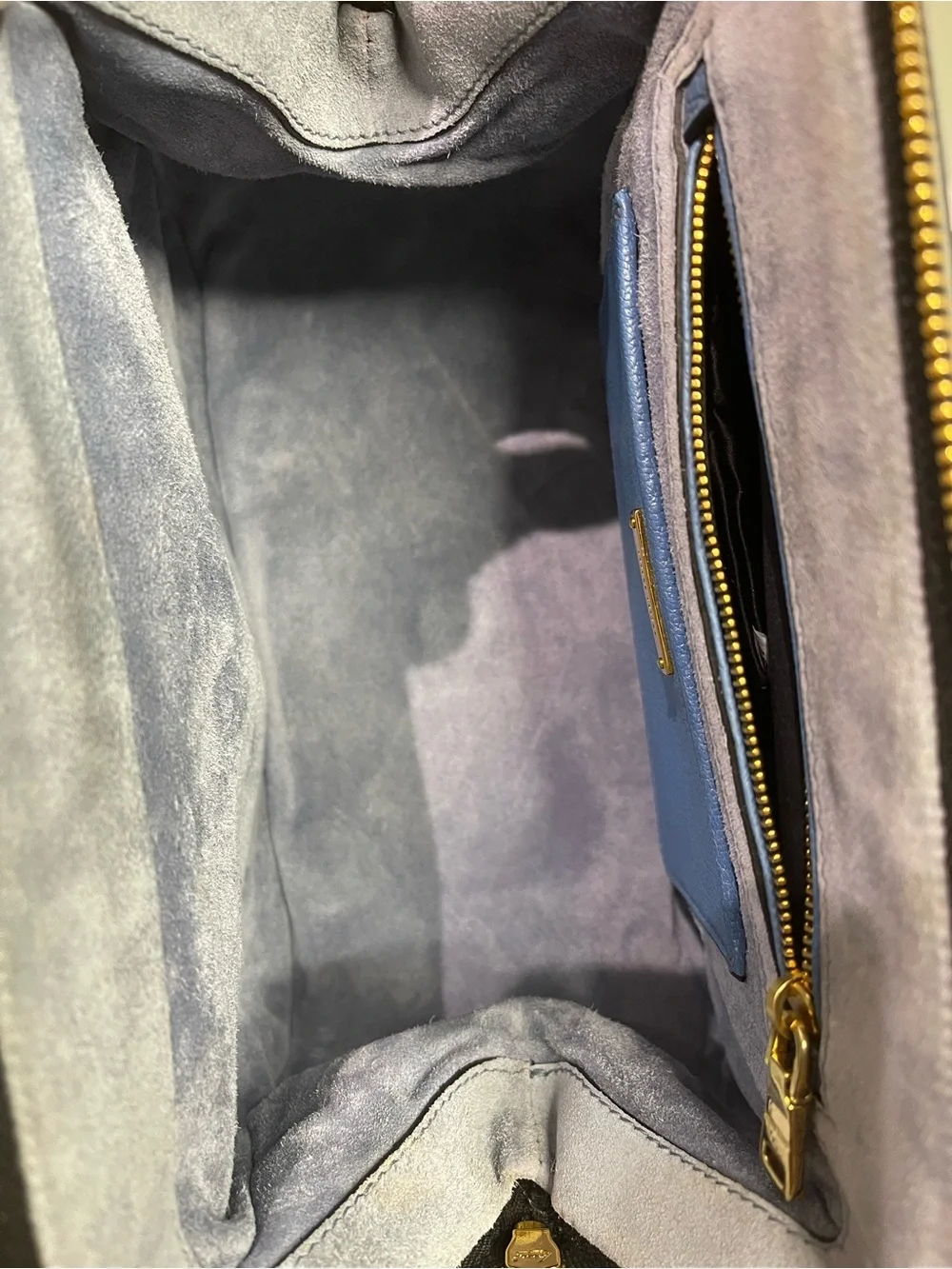 Miu Miu Cornflower Blue Pebbled Leather Satchel 2 Way with Gold Hardware